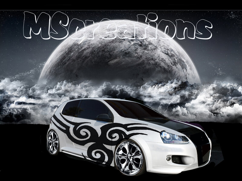 White Car with Tribal Design