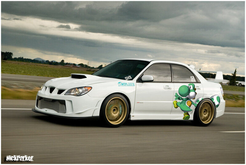 white car with yoshi decal