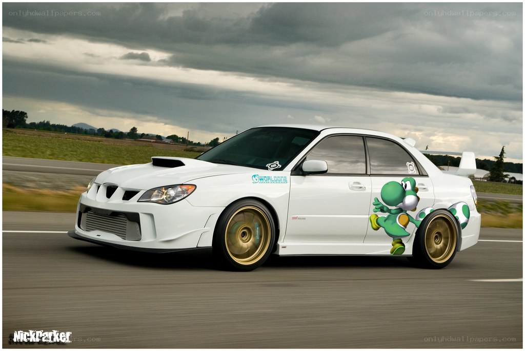 white car with yoshi decal