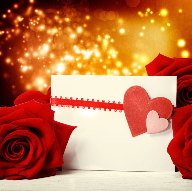 White Card with Red Roses
