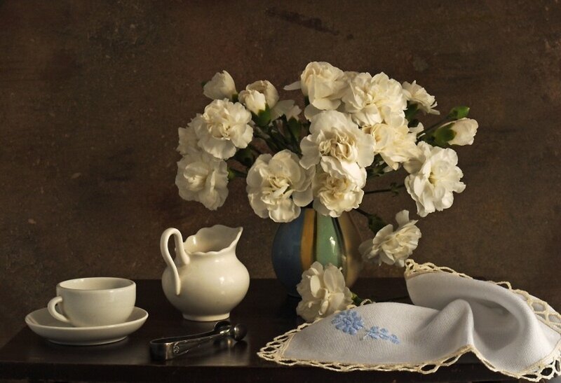 White Carnations in Vase