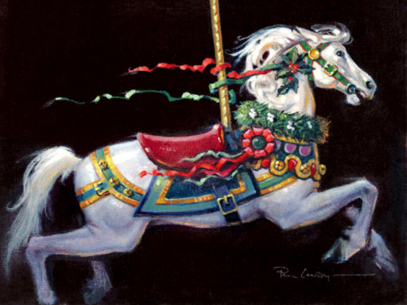 White Carousel Horse — Festive