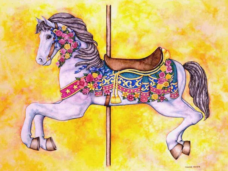 White Carousel Horse — Yellow
