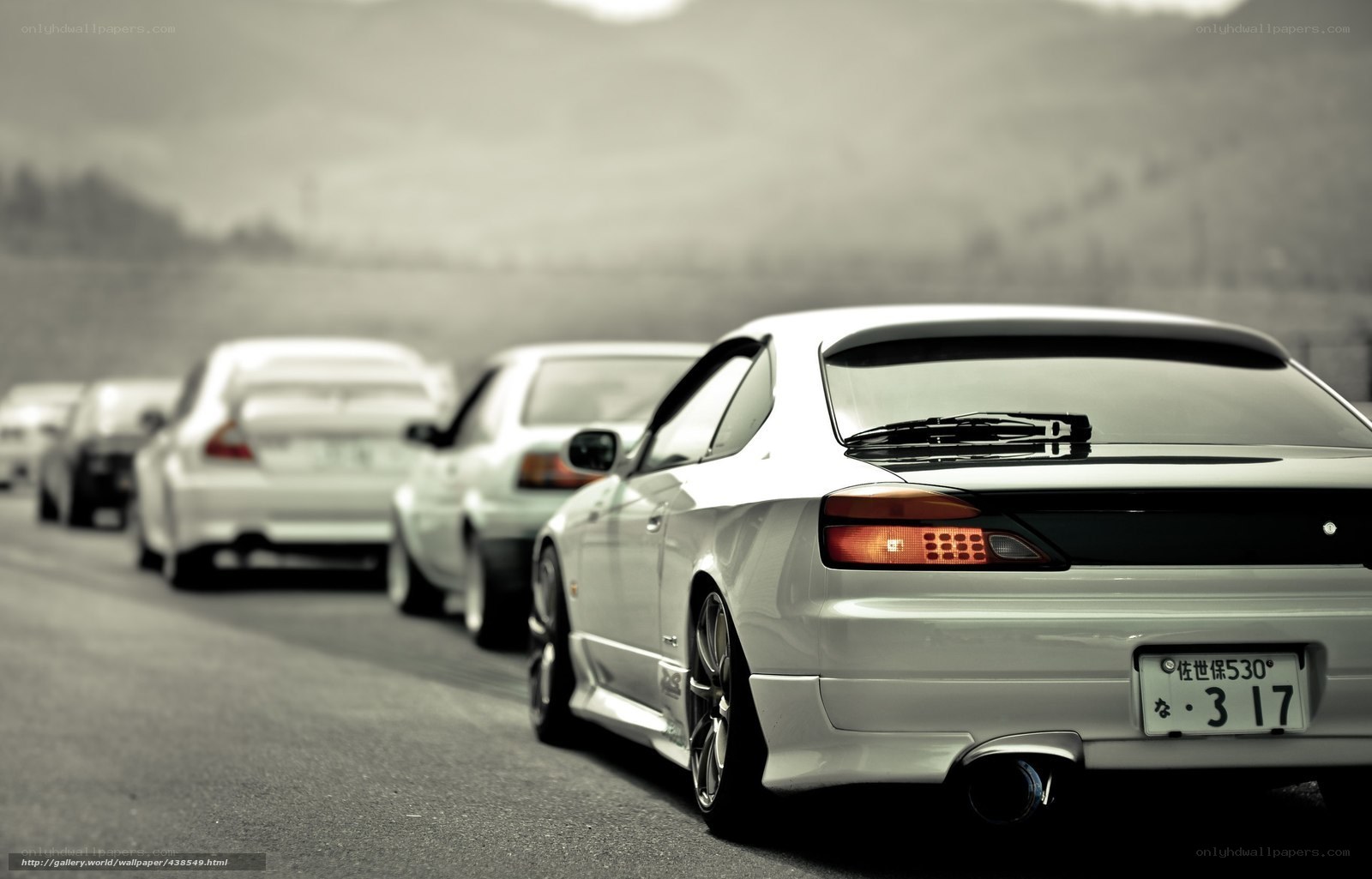 White cars in a line