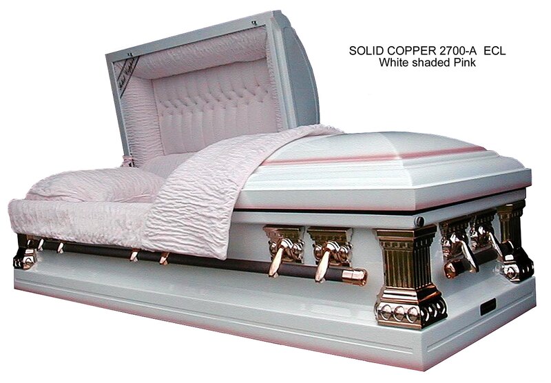 White casket with pink interior