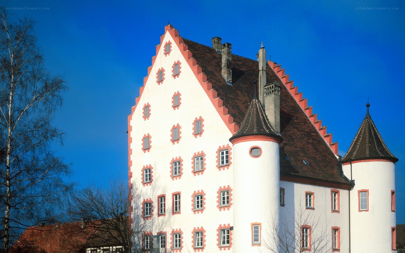White castle with red trim