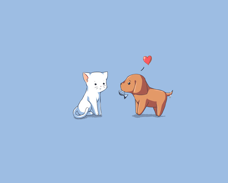 White Cat and Brown Dog — Blue, Calm