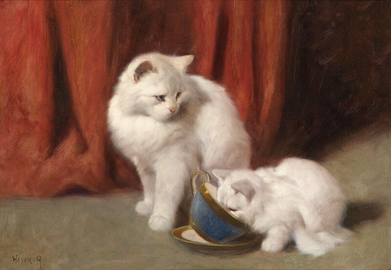 White Cat and Kitten — Calm, Painting