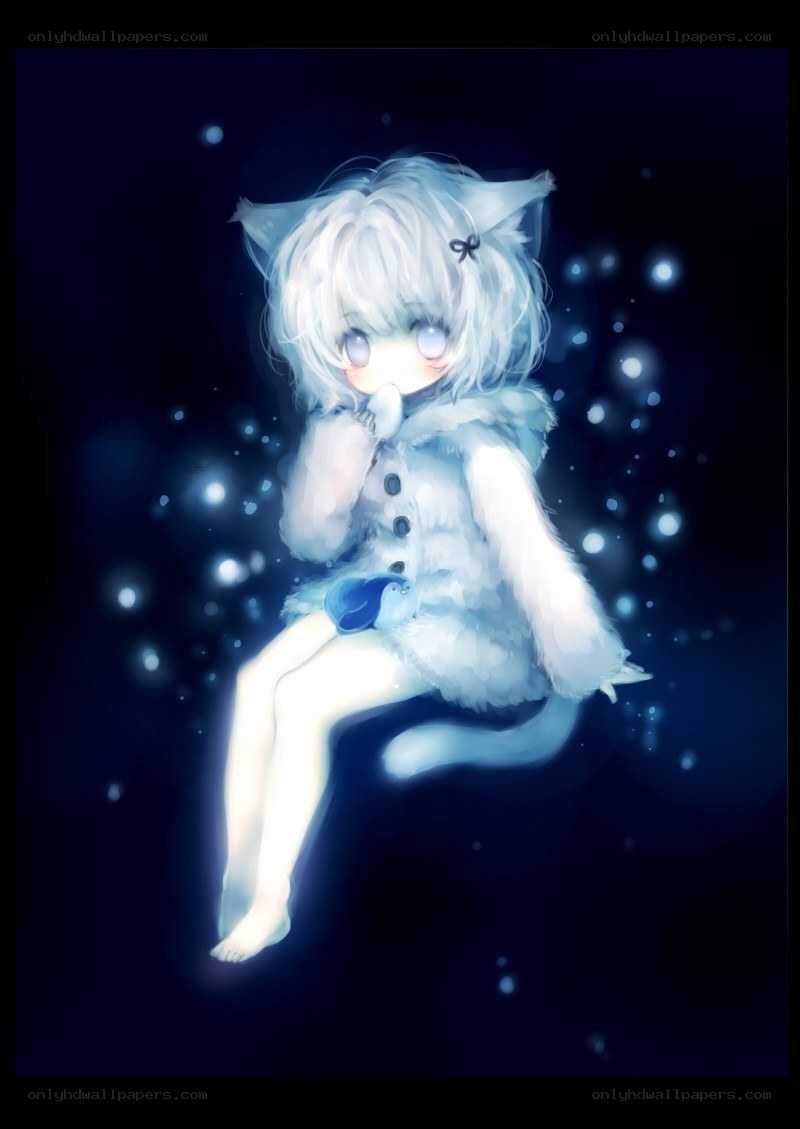 white cat girl in snow
