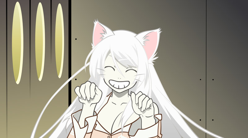 white cat girl smiling