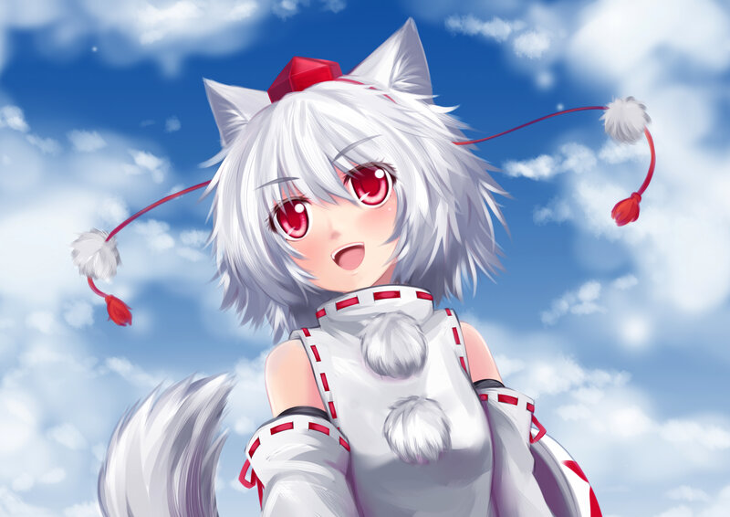 white cat girl with red eyes