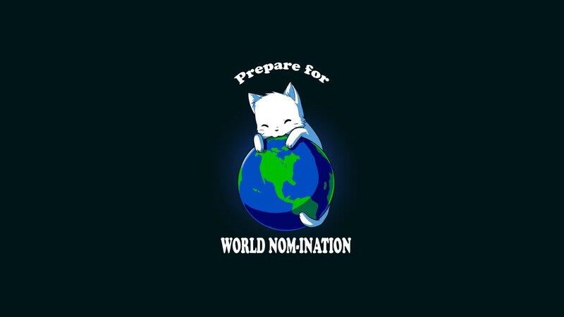 White Cat Hugging Globe — Black