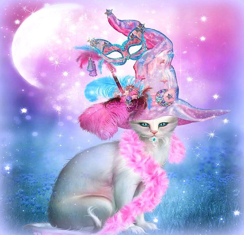 White Cat in Costume — Pink