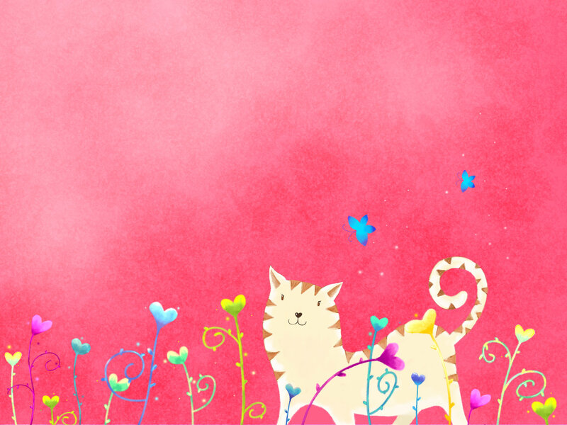 White Cat in Flowers — Pink