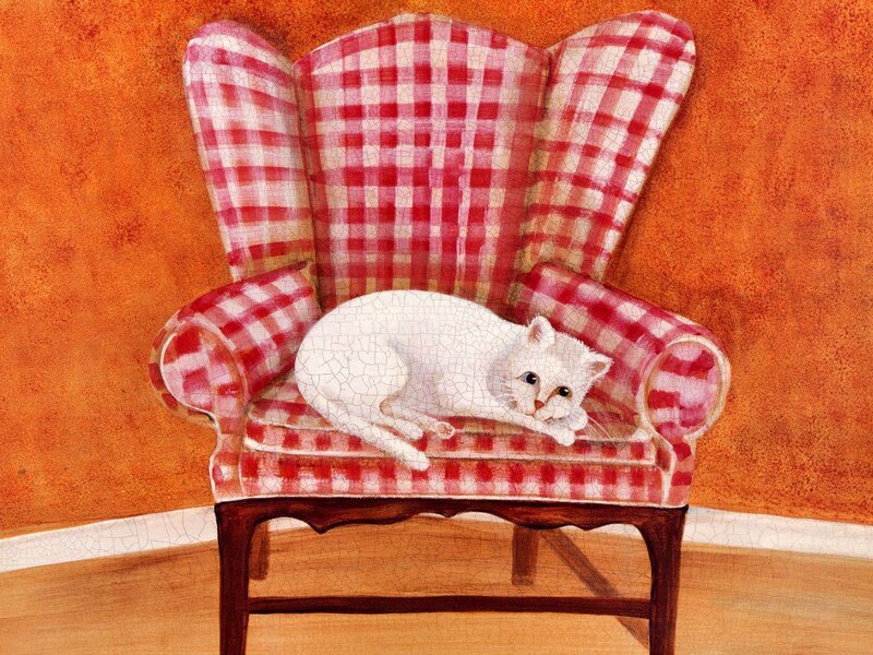 White Cat on Armchair