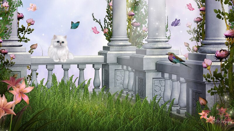 White Cat on Balcony — Green