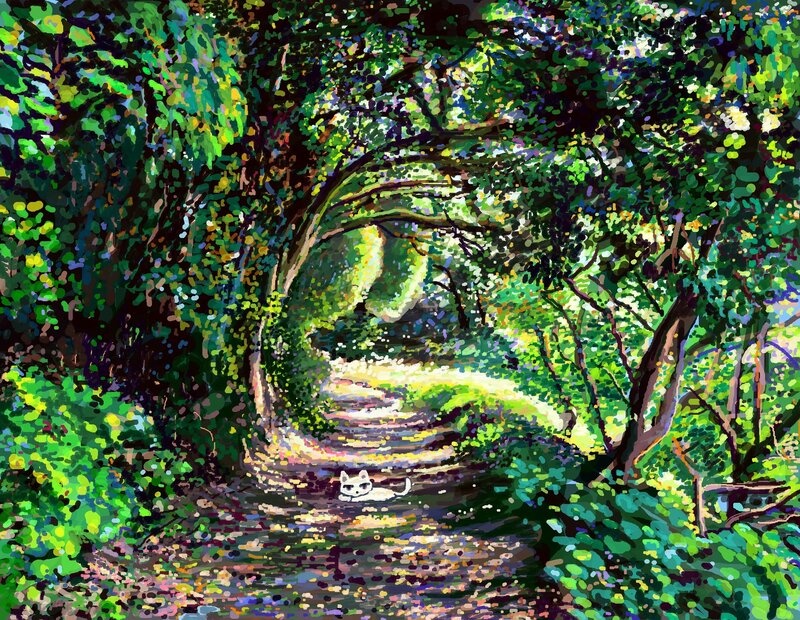 White Cat on Path — Green