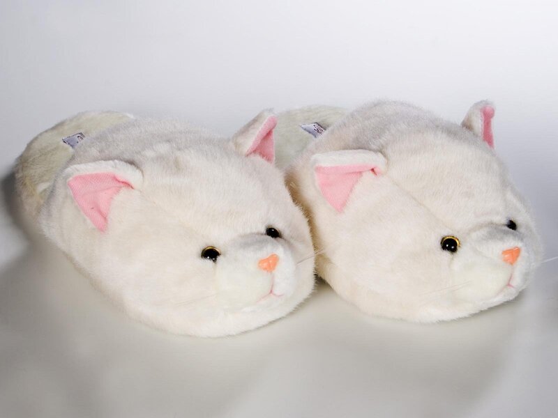 white cat slippers