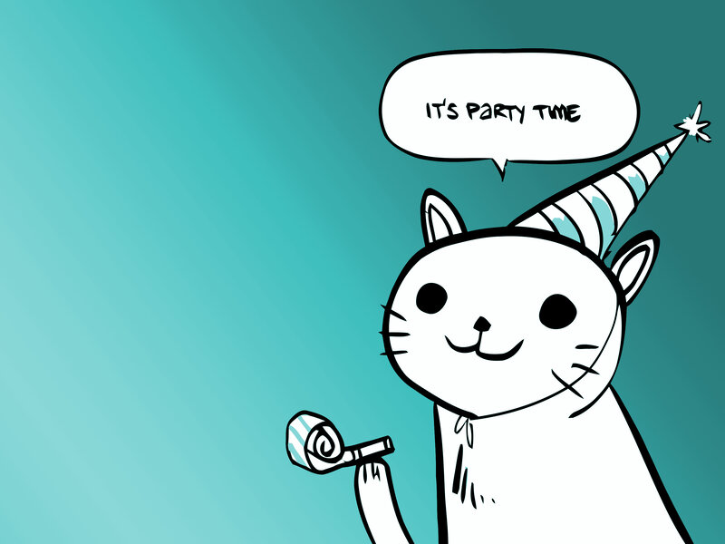 White Cat Wearing Party Hat — Teal