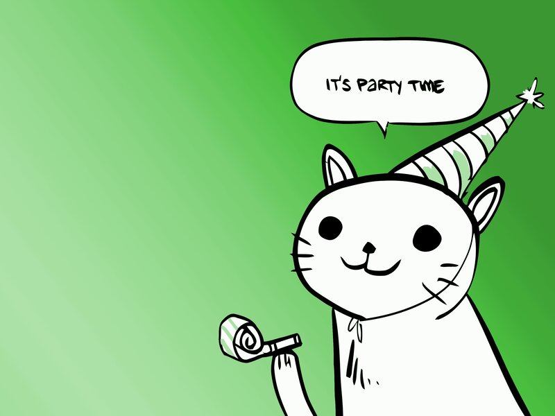 White Cat Wearing Party Hat