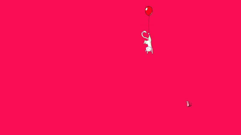 White Cat with Balloon — Red