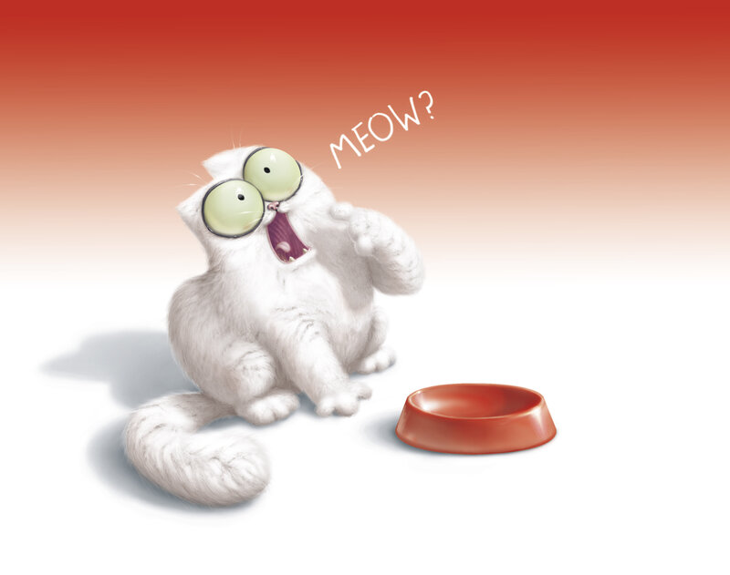 White Cat with Big Eyes — Red