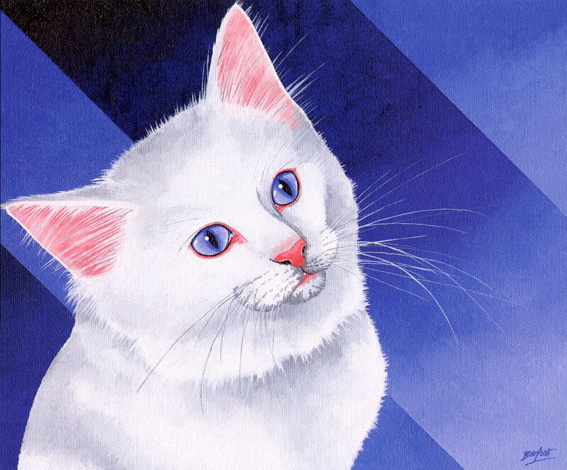 White Cat with Blue Eyes — Calm, Painting