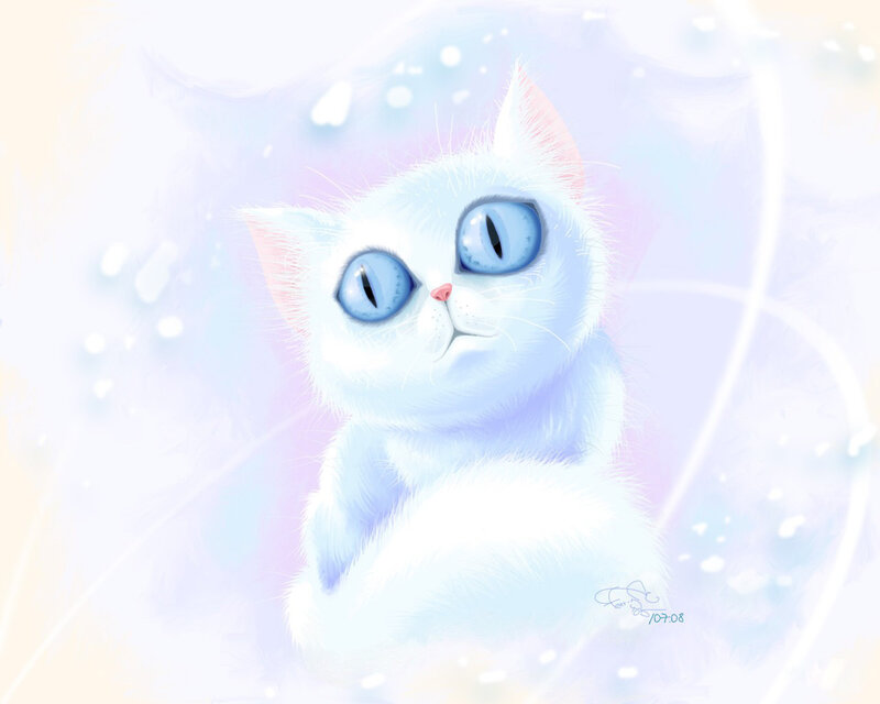 White Cat with Blue Eyes — Serene, Winter, Digital Art