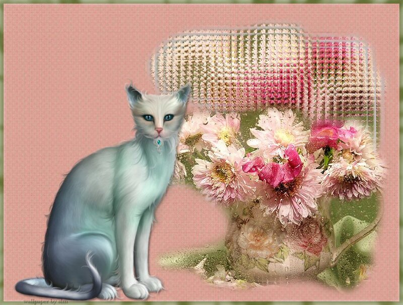 White Cat with Flowers — Pink