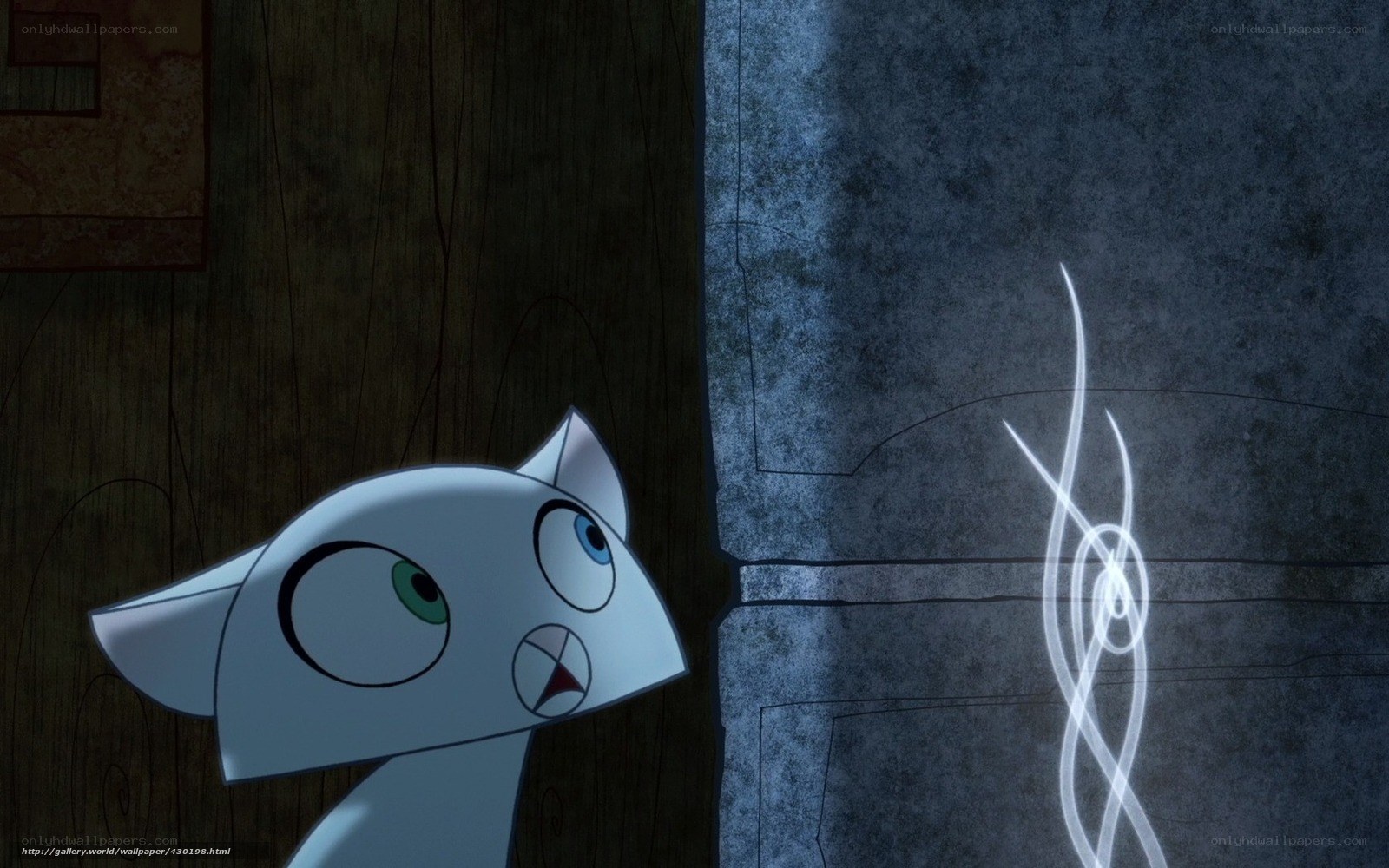 white cat with glowing lines