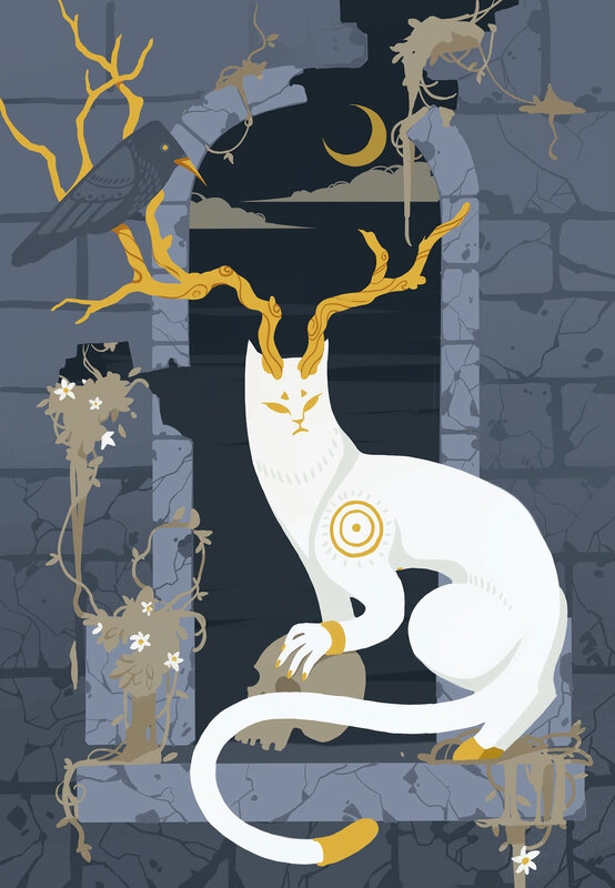 White Cat with Golden Antlers