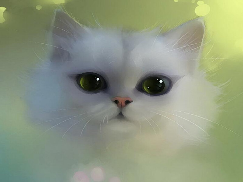 White Cat with Green Eyes — Calm, Digital Art