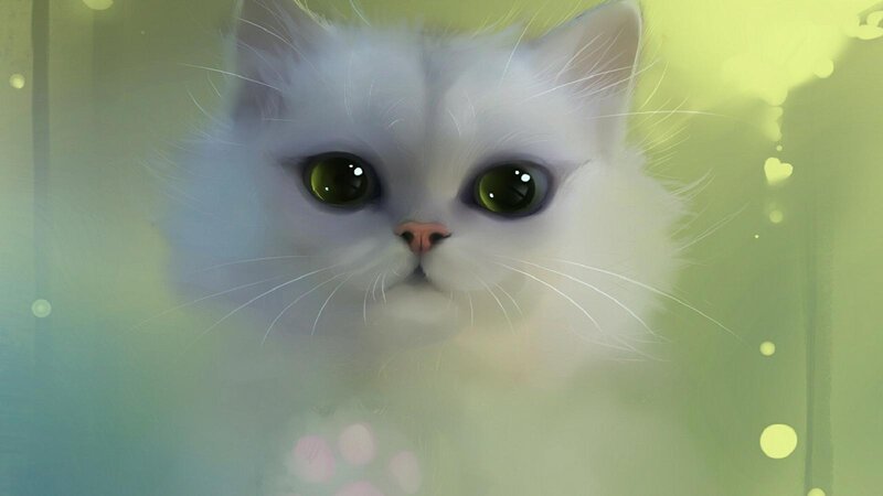 White Cat with Green Eyes — Dreamy, Digital Art, Green Eyes