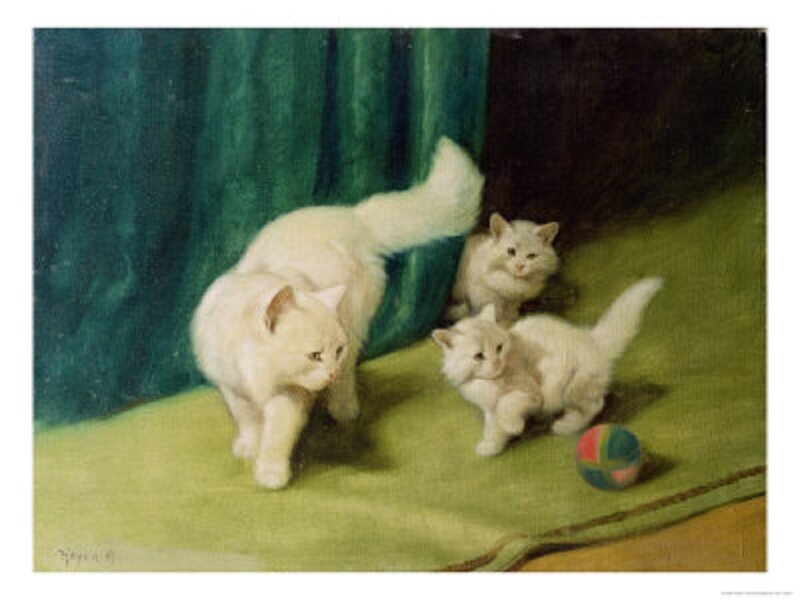 White Cat with Kittens — Green