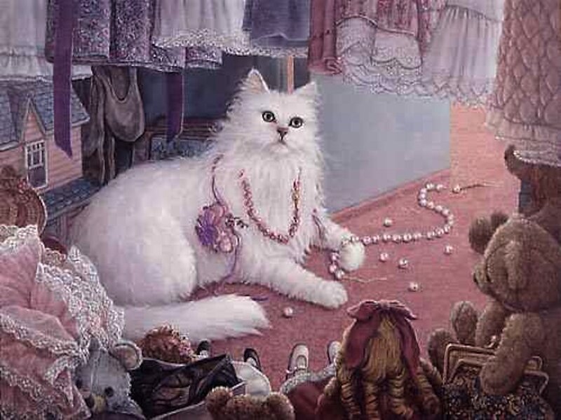 White Cat with Pearls