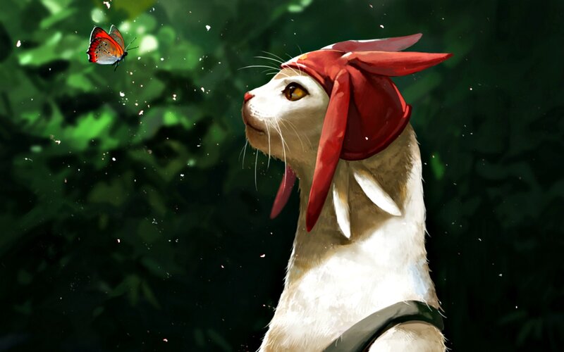 White Cat with Red Bandana