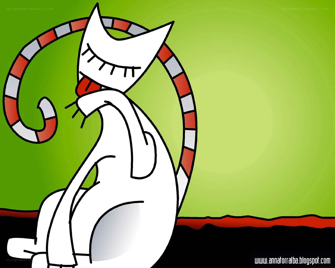 white cat with striped tail