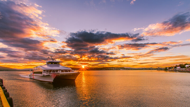 White Catamaran Boat — Orange