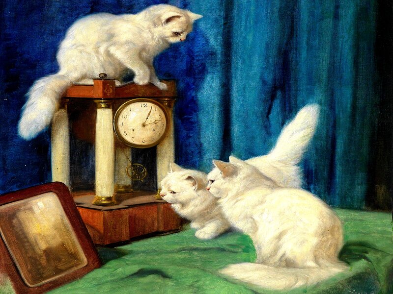 White Cats on Clock