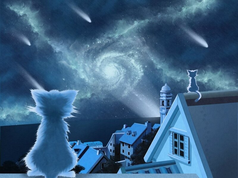 White Cats on Rooftops — Blue