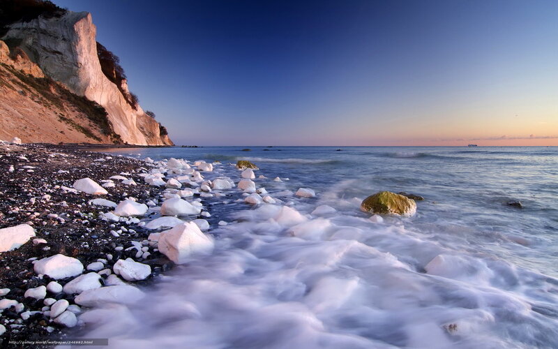 White Chalk Cliffs — Blue, Serene, Sunset, Photograph, Beach