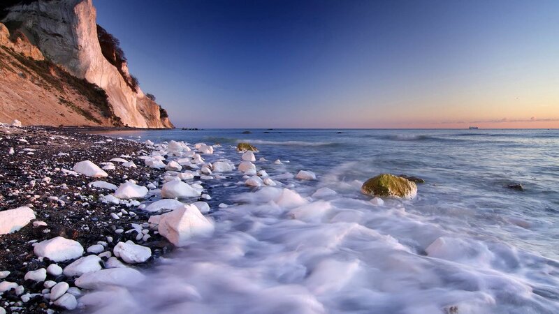 White Chalk Cliffs — Blue, Serene, Sunset, Photograph
