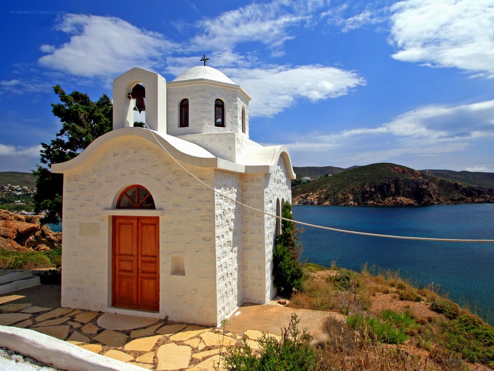White chapel by the sea