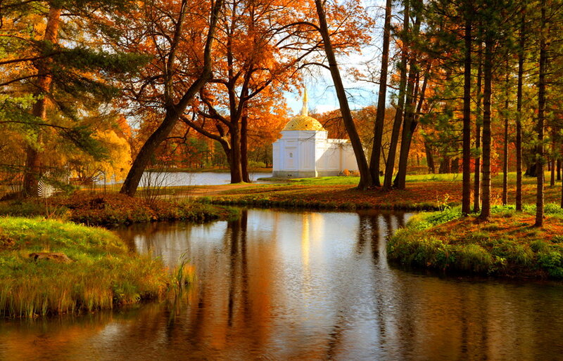 White Chapel in Autumn Park