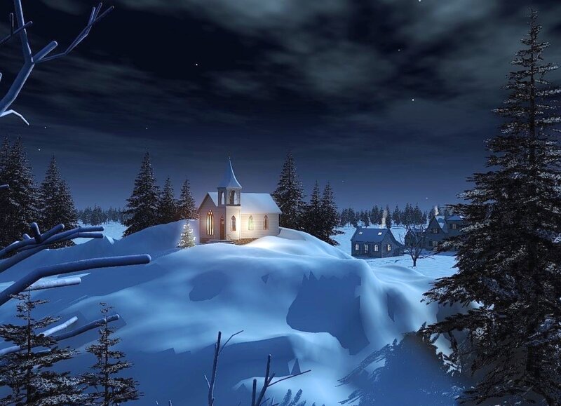 White Chapel in Snow — Blue