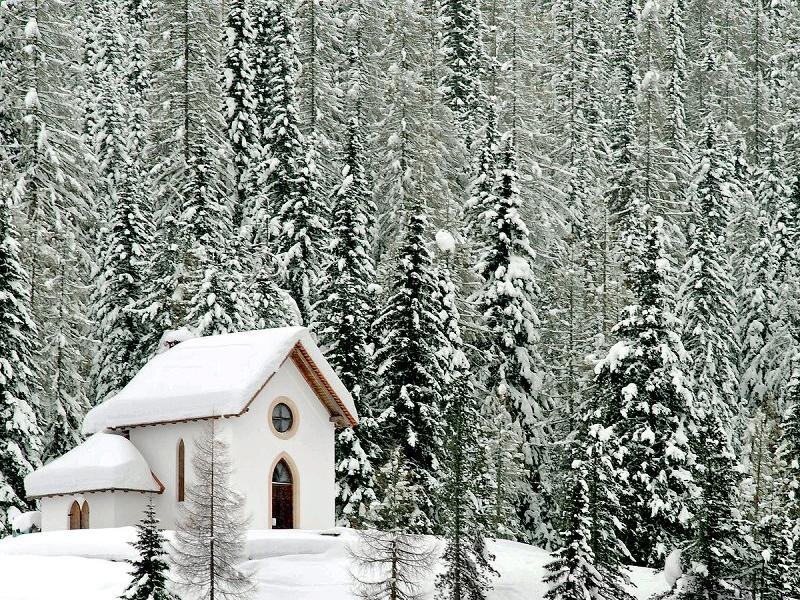 White Chapel in Snow — Serene