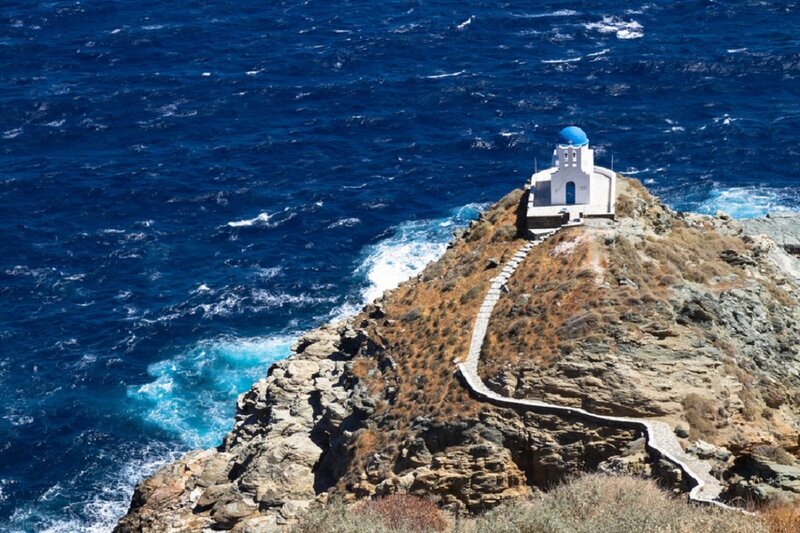 White Chapel on Cliff — Blue, Dramatic