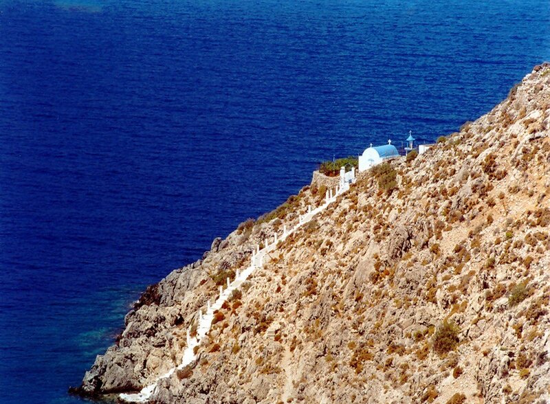 White Chapel on Cliff — Blue, Serene