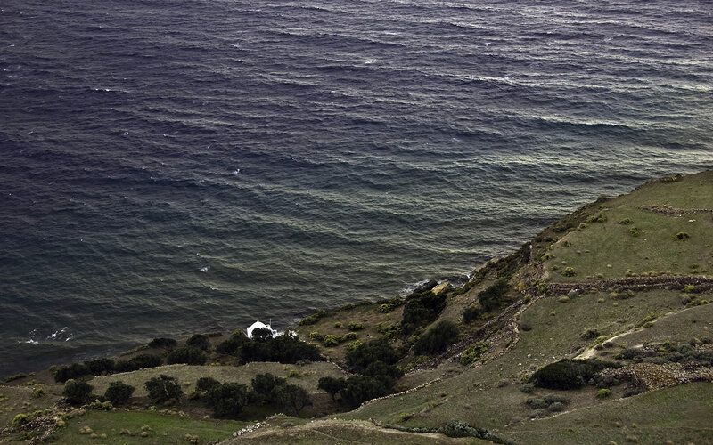 White Chapel on Cliff — Green, Dramatic