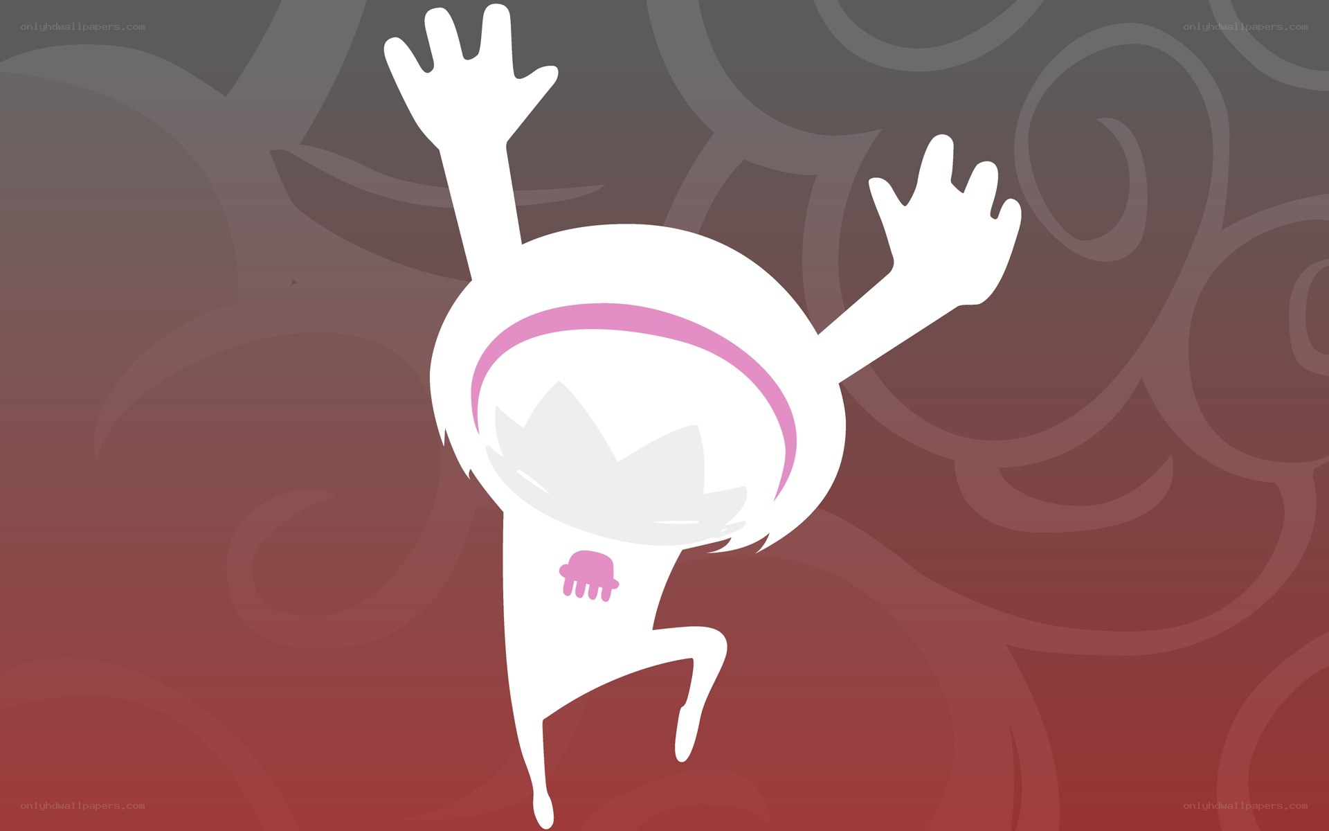 white character with pink accents